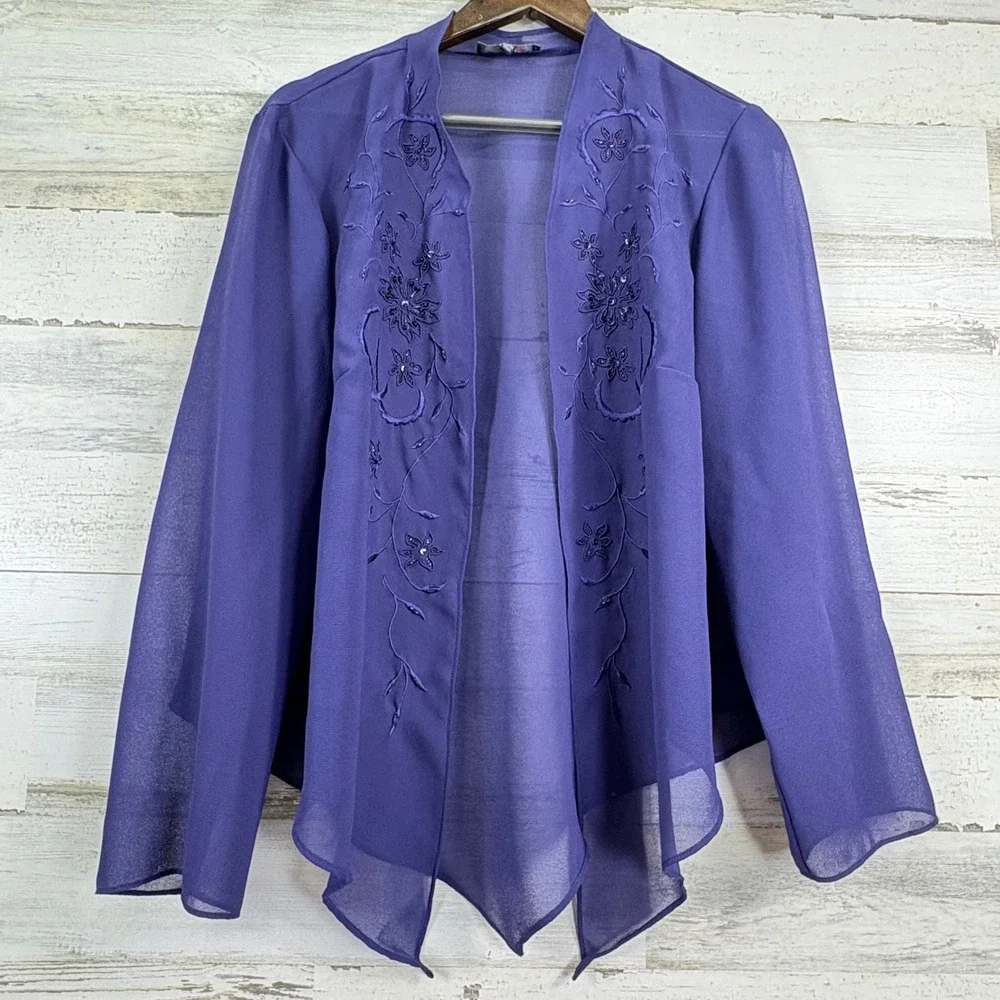 Dressbarn Woman‎ Collection 18W Purple Dress Set Embellished Jacket Chiffon